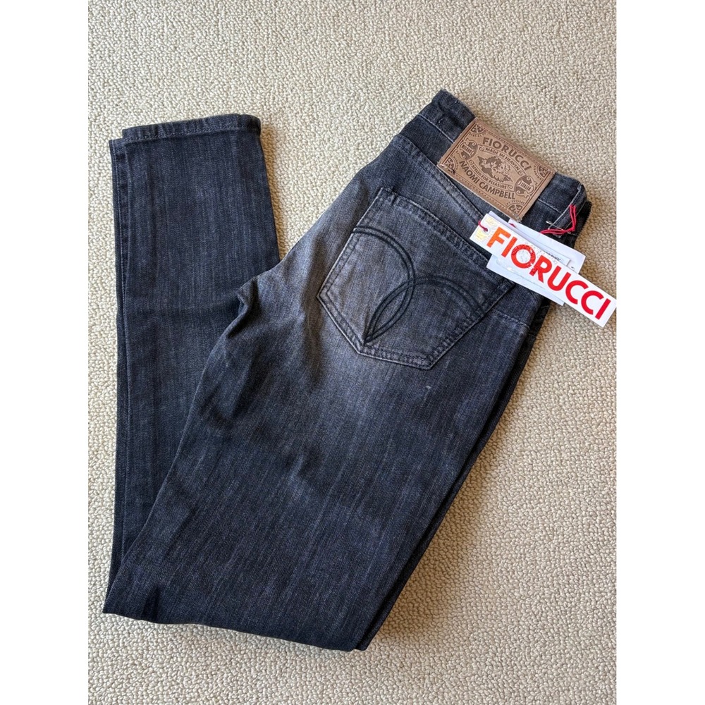 Fiorucci Naomi Campbell Skinny Jeans Faded Black Ankle Zip Denim Womens 25‎ NEW